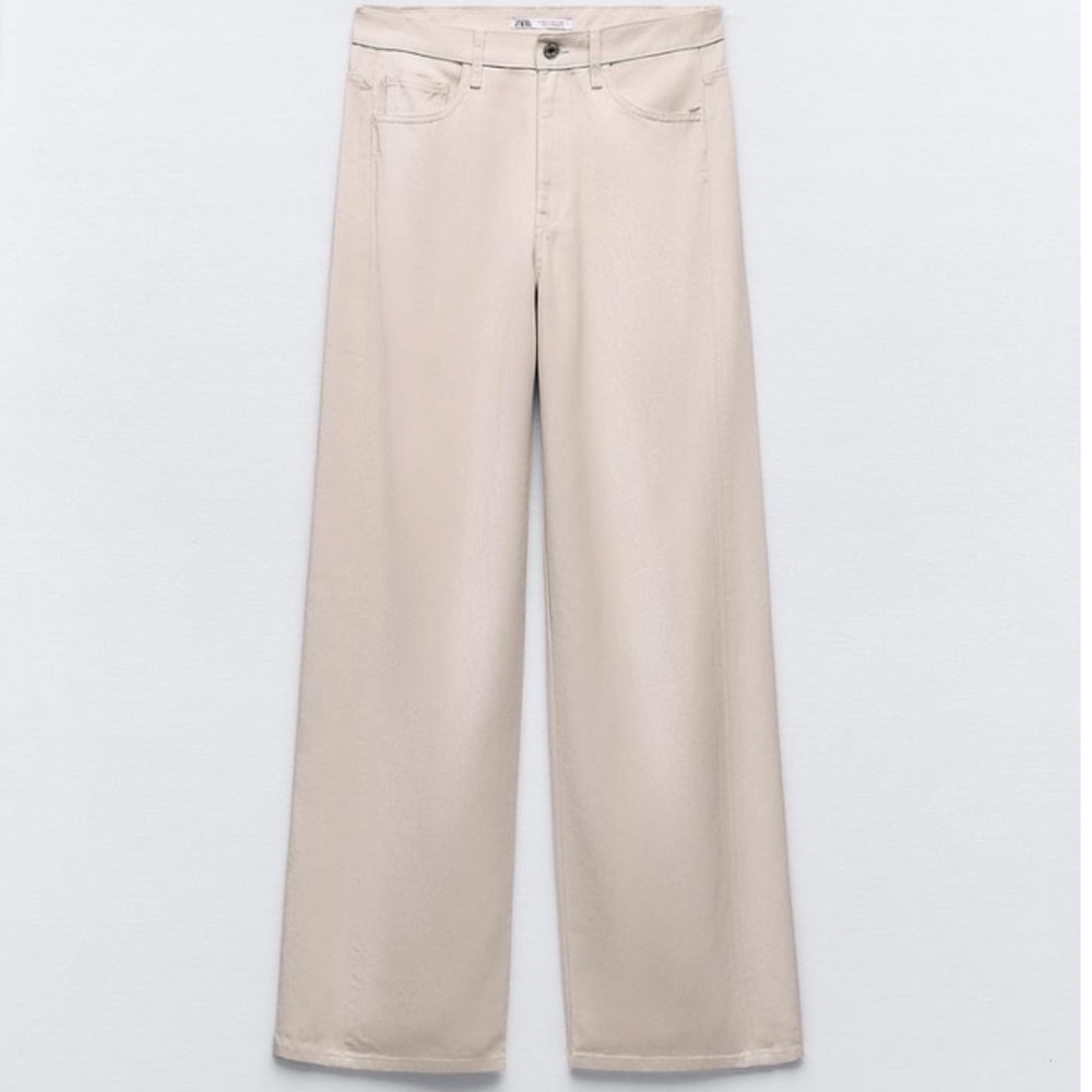 ZARA TRF High Waisted Wide Leg Shiny Pants NWT